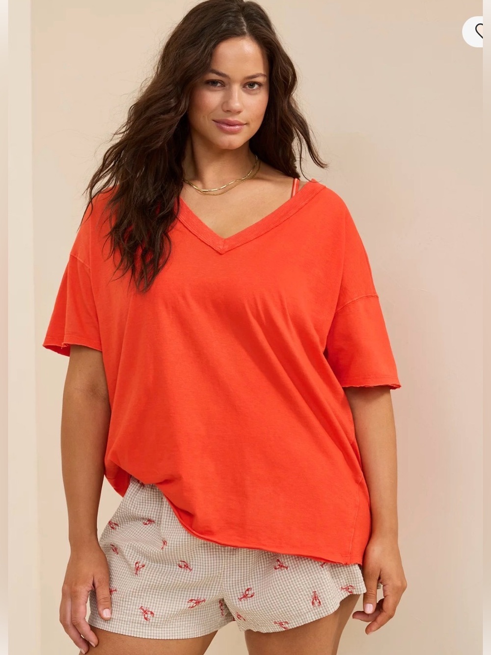 Aerie Oversized V-Neck Orange Tee Summer , Small‎ (like new)